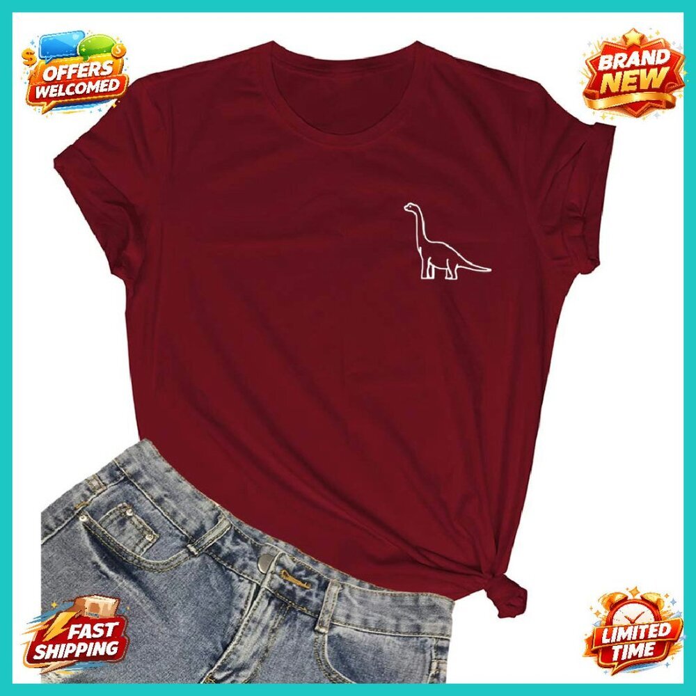 Women's Dinosaur Graphic Tee Soft Cotton Short Sleeve Relaxed Fit